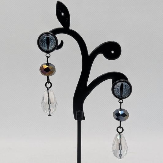 ✨Scalesight✨ | Reptilian Slit-Pupil Eye & Faceted Glass Dangle Earrings