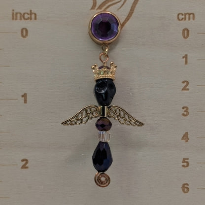 ✨Mortumonarch✨ | Crowned Skull, Wing & Faceted Crystal Gothic Dangle Earrings