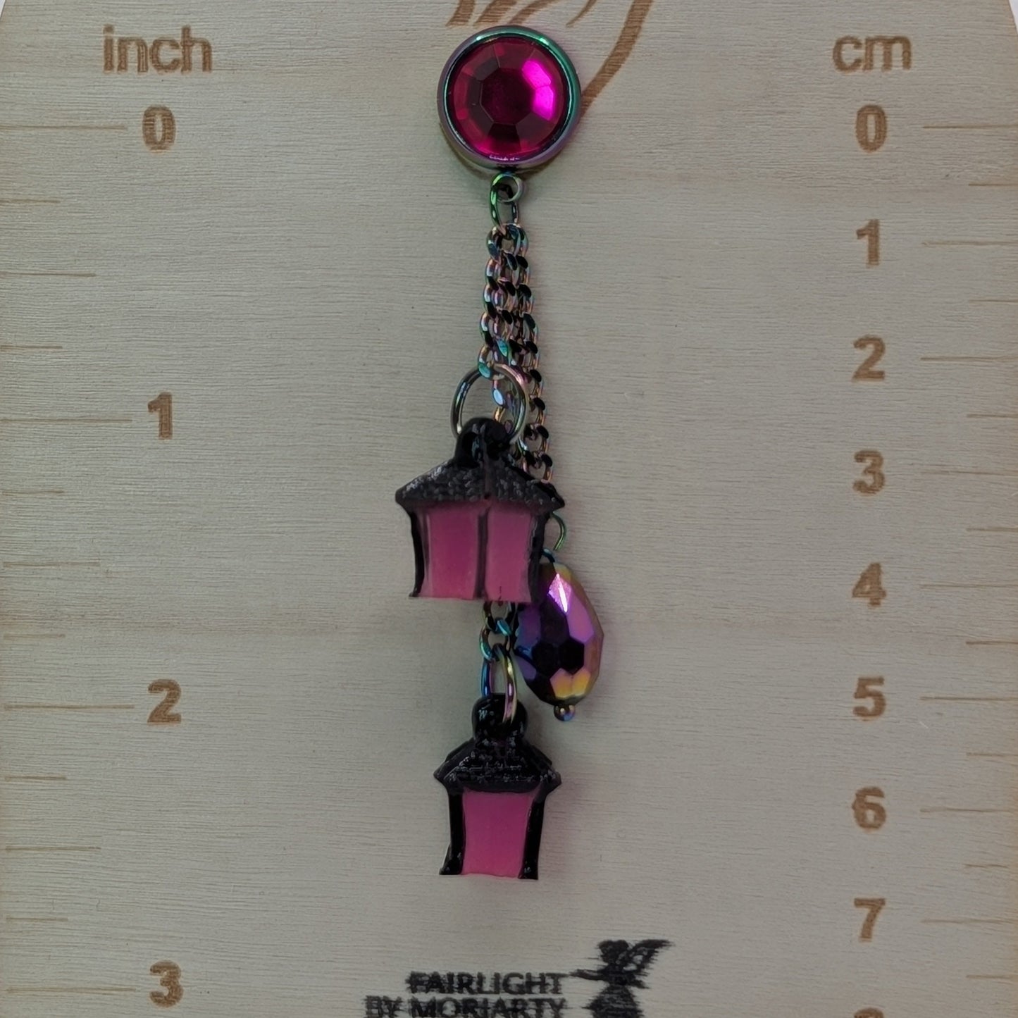 ✨Faeneon✨ | Glow-in-the-Dark Pink Lantern & Iridescent Chain Earrings