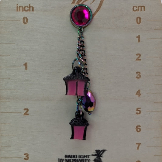 ✨Faeneon✨ | Glow-in-the-Dark Pink Lantern & Iridescent Chain Earrings