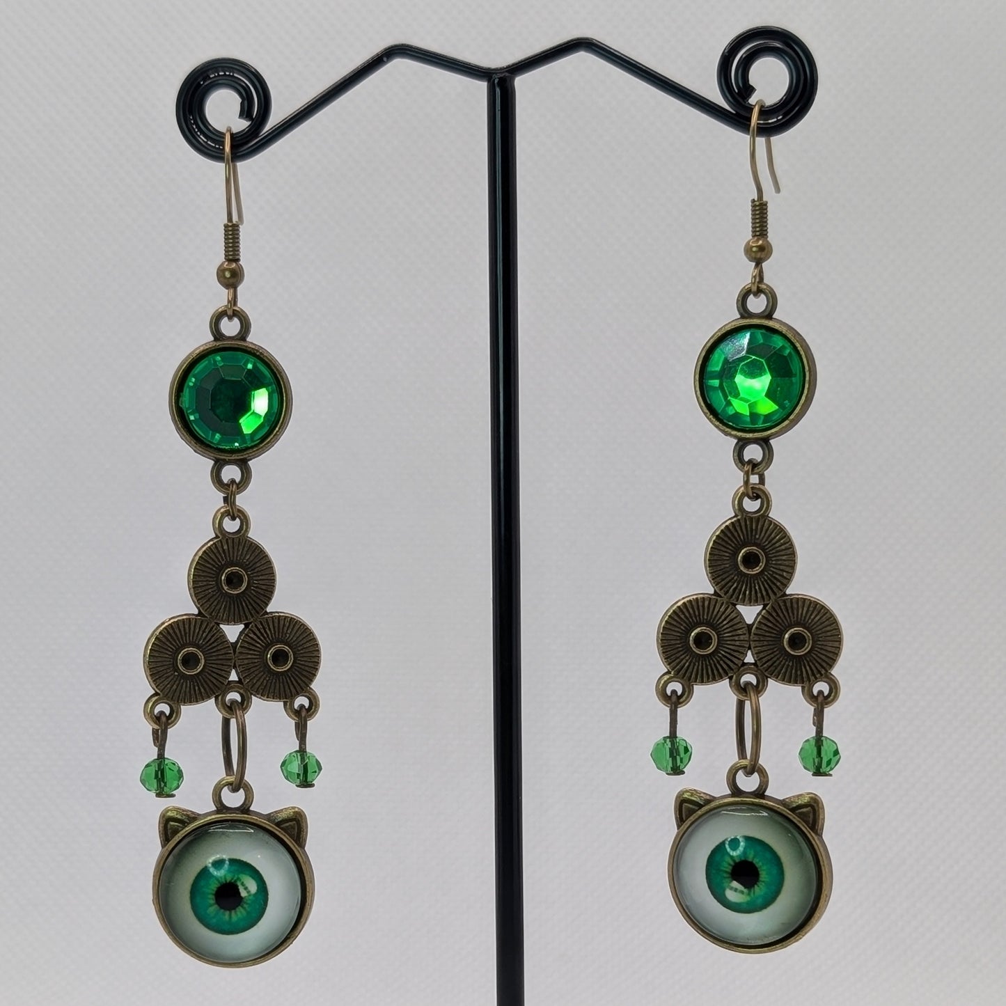 ✨Cataclysmic✨ | Green Rhinestone & Cat-Eye Earrings