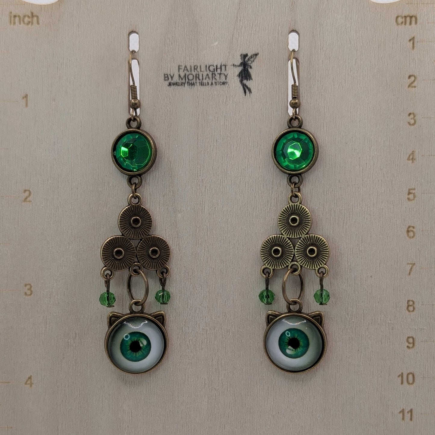 ✨Cataclysmic✨ | Green Rhinestone & Cat-Eye Earrings