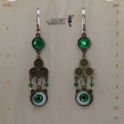 ✨Cataclysmic✨ | Green Rhinestone & Cat-Eye Earrings
