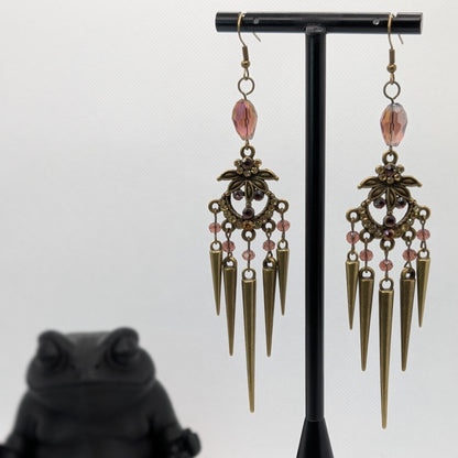 ✨The Thorneliers✨ | Bronze Rhinestone Chandelier Spike Statement Earrings