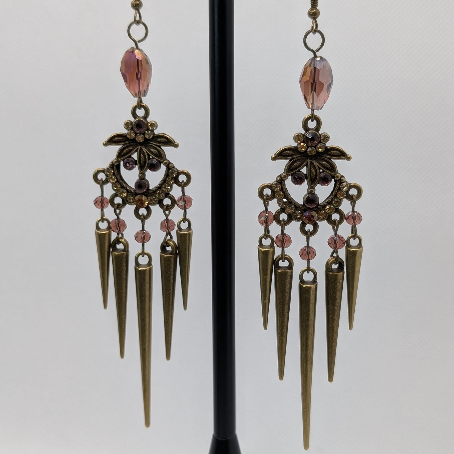 ✨The Thorneliers✨ | Bronze Rhinestone Chandelier Spike Statement Earrings