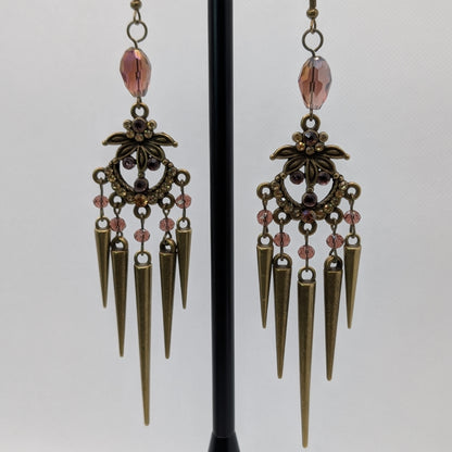 ✨The Thorneliers✨ | Bronze Rhinestone Chandelier Spike Statement Earrings