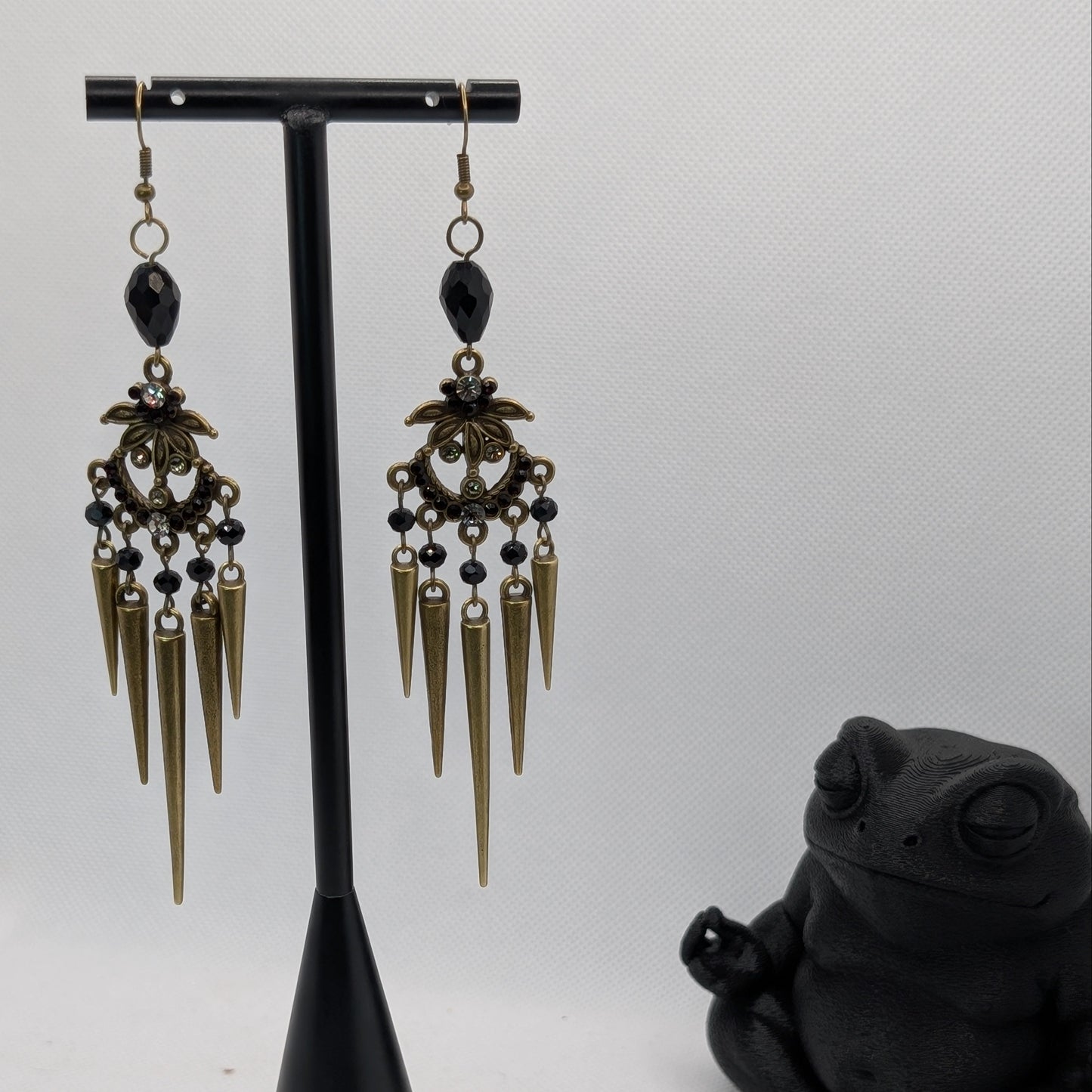 ✨The Thorneliers✨ | Bronze Rhinestone Chandelier Spike Statement Earrings