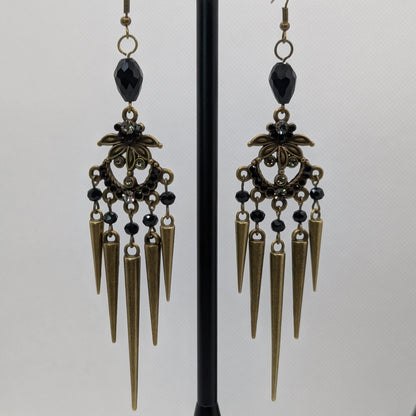 ✨The Thorneliers✨ | Bronze Rhinestone Chandelier Spike Statement Earrings