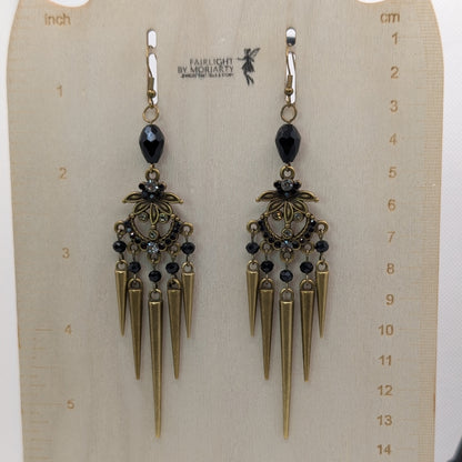 ✨The Thorneliers✨ | Bronze Rhinestone Chandelier Spike Statement Earrings