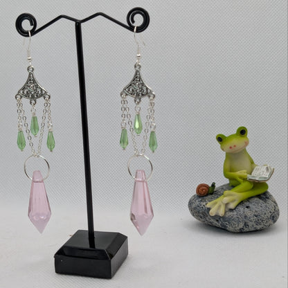 ✨The Floralabrae✨ | Long Floral Chandelier Earrings with Faceted Glass Drops