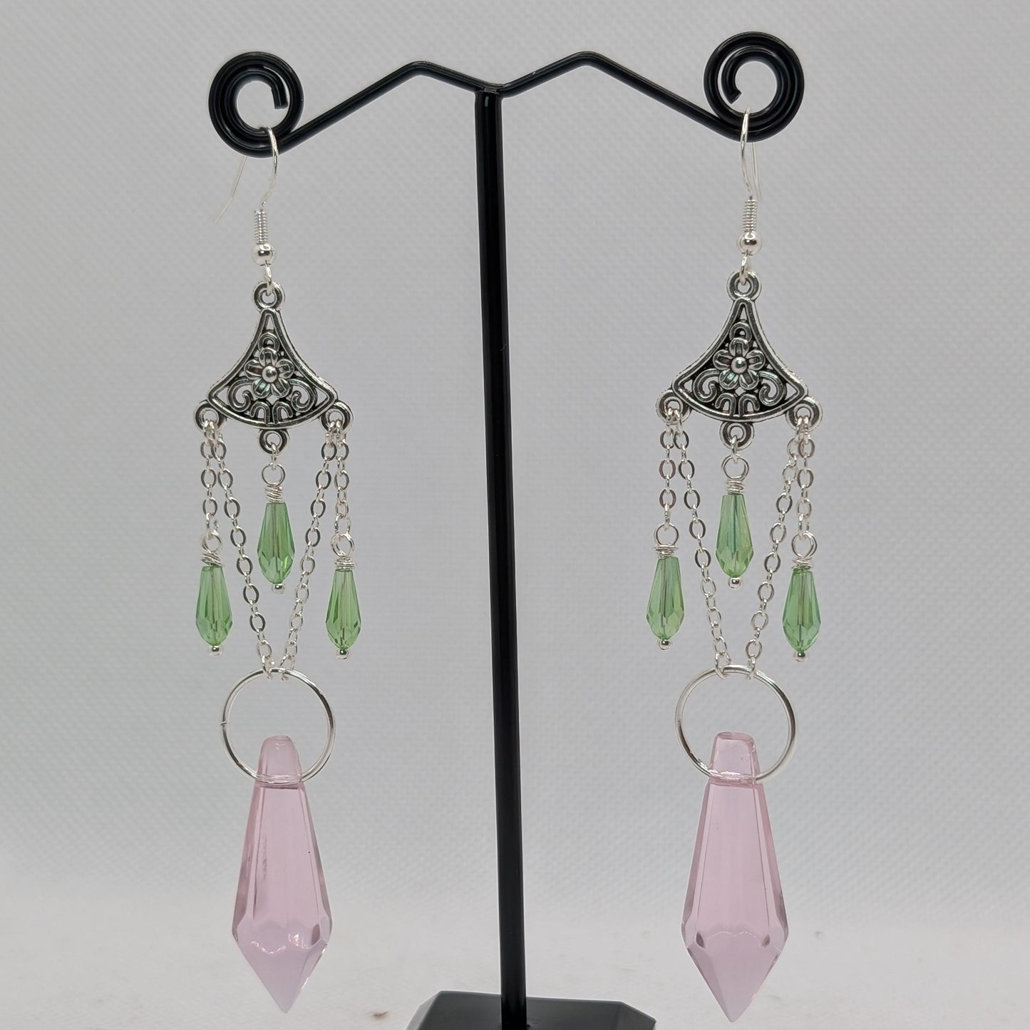 ✨The Floralabrae✨ | Long Floral Chandelier Earrings with Faceted Glass Drops