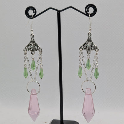 ✨The Floralabrae✨ | Long Floral Chandelier Earrings with Faceted Glass Drops