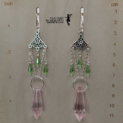 ✨The Floralabrae✨ | Long Floral Chandelier Earrings with Faceted Glass Drops