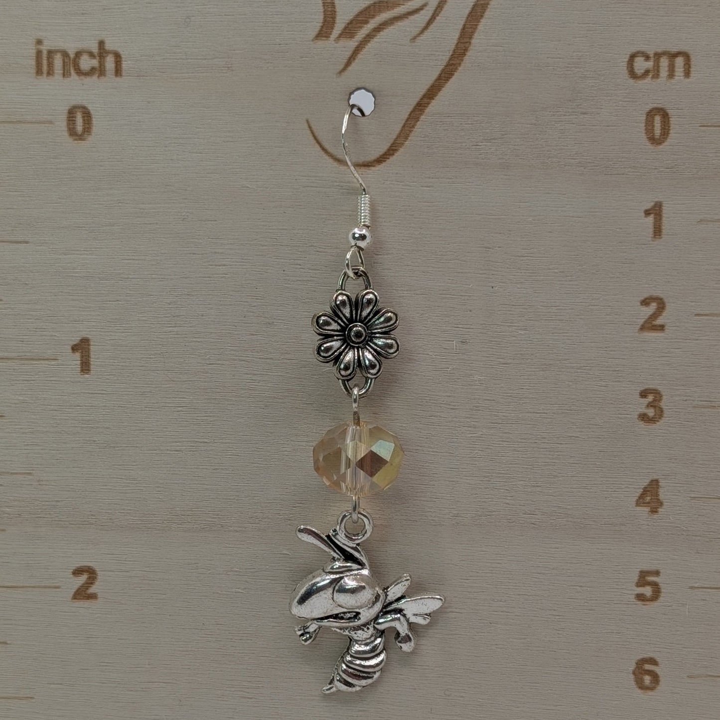 ✨Pollenira✨ | Silver Bee & Flower Earrings with Champagne Glass