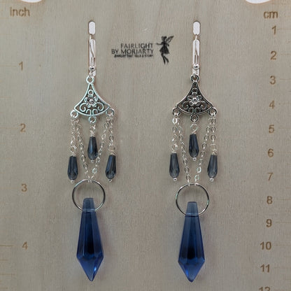 ✨The Floralabrae✨ | Long Floral Chandelier Earrings with Faceted Glass Drops
