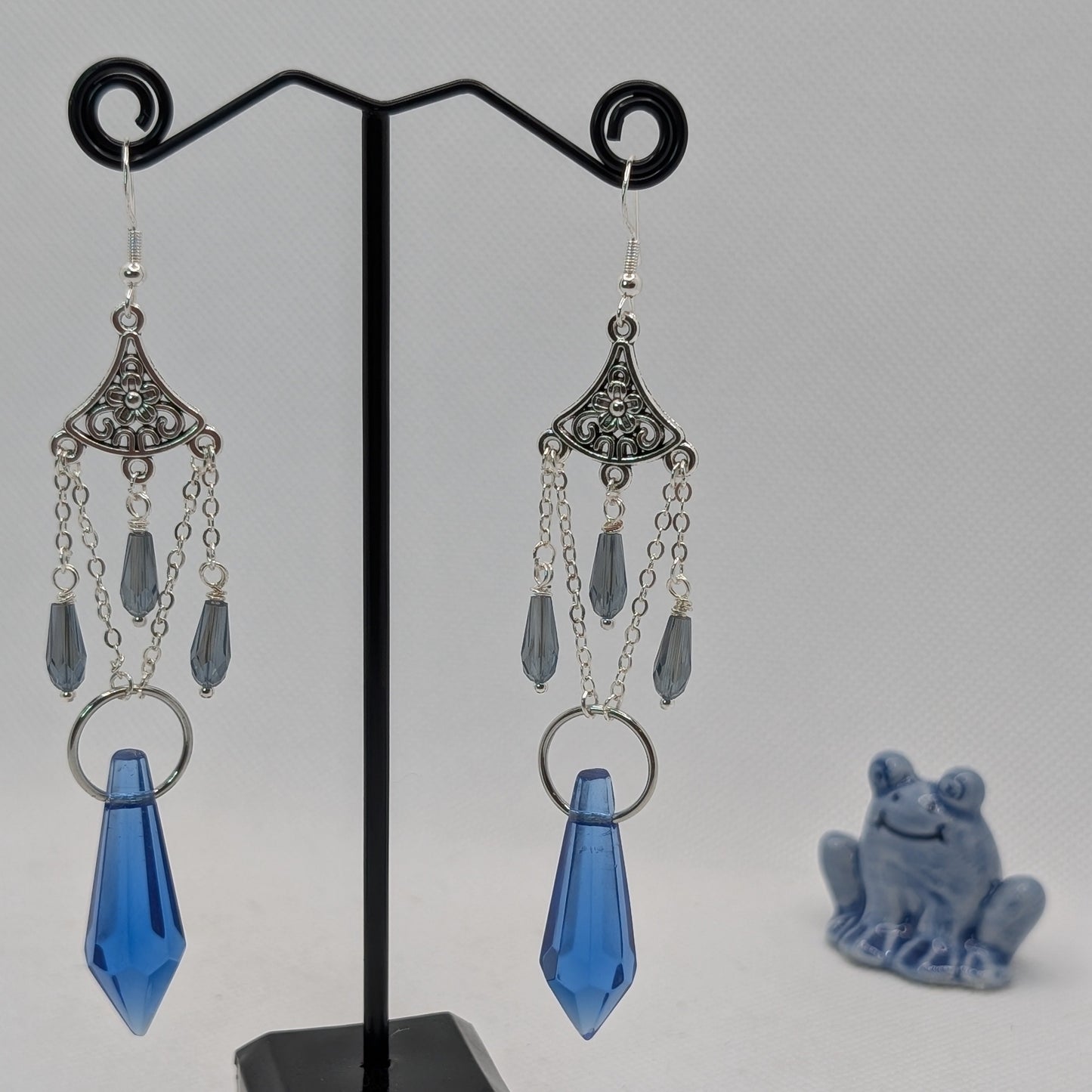✨The Floralabrae✨ | Long Floral Chandelier Earrings with Faceted Glass Drops
