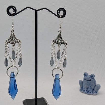 ✨The Floralabrae✨ | Long Floral Chandelier Earrings with Faceted Glass Drops