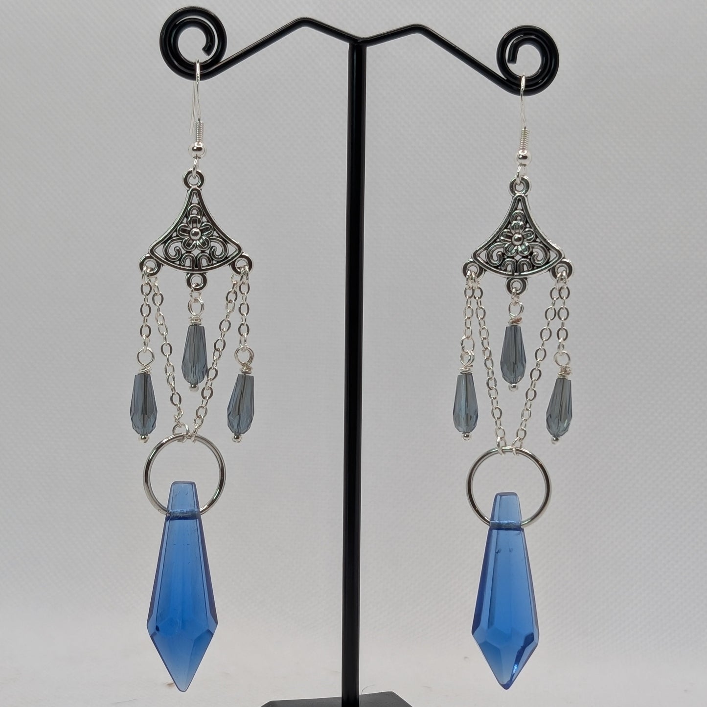 ✨The Floralabrae✨ | Long Floral Chandelier Earrings with Faceted Glass Drops