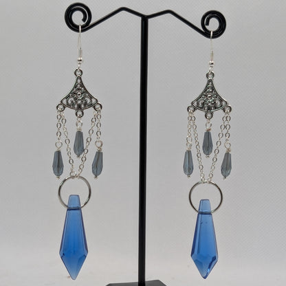✨The Floralabrae✨ | Long Floral Chandelier Earrings with Faceted Glass Drops