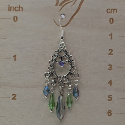 ✨Lotusreach✨ | Green & Iridescent Silver Filigree Chandelier Earrings