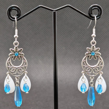 ✨Druclorae✨ | Silver Floral Glass Teardrop Earrings | Glacianthae & Moreia