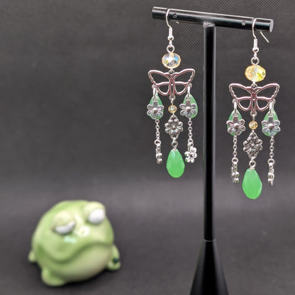 ✨Petaleptera✨ | Green Floral Butterfly Chandelier Earrings