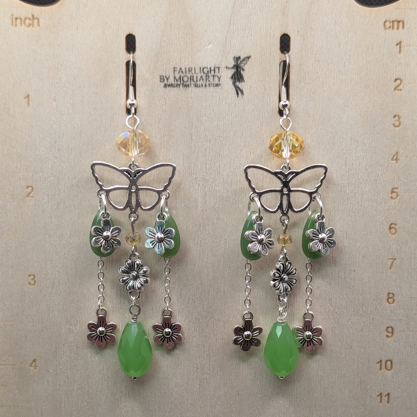 ✨Petaleptera✨ | Green Floral Butterfly Chandelier Earrings