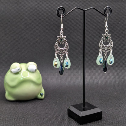 ✨Druclorae✨ | Silver Floral Glass Teardrop Earrings | Glacianthae & Moreia