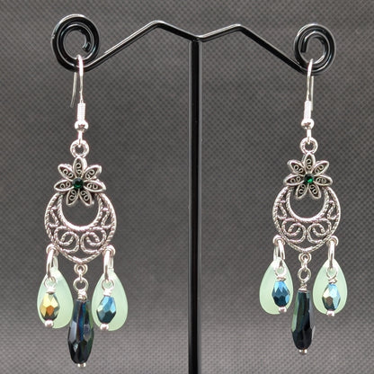 ✨Druclorae✨ | Silver Floral Glass Teardrop Earrings | Glacianthae & Moreia