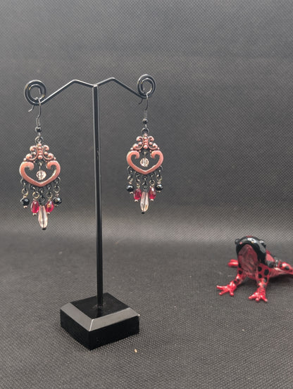 ✨Reliqurose✨ | Black Red & Rose Glass Gothic Chandelier Earrings