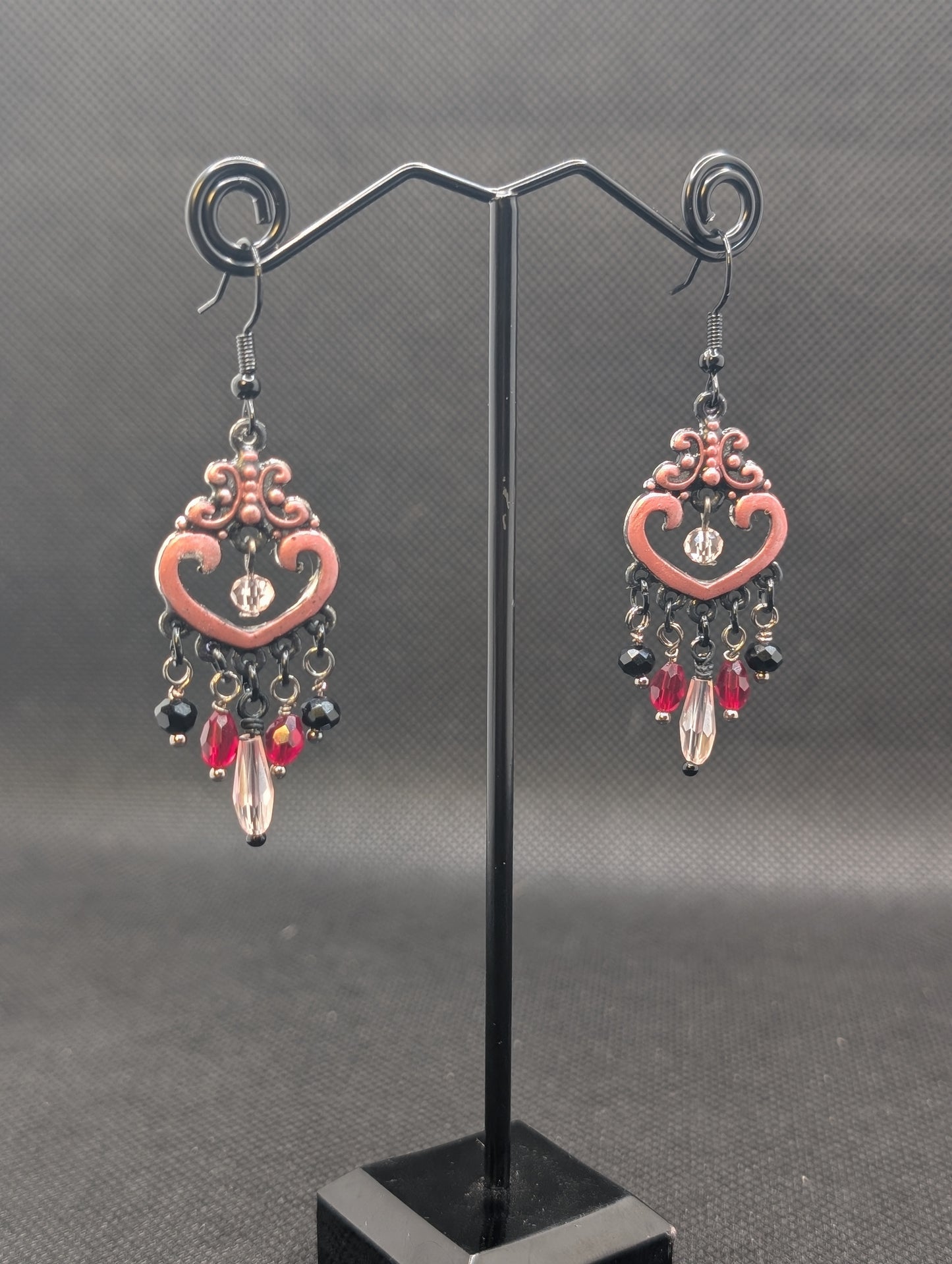 ✨Reliqurose✨ | Black Red & Rose Glass Gothic Chandelier Earrings