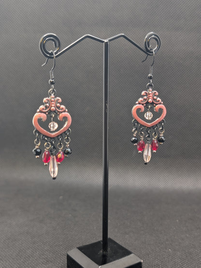 ✨Reliqurose✨ | Black Red & Rose Glass Gothic Chandelier Earrings