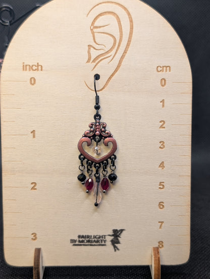 ✨Reliqurose✨ | Black Red & Rose Glass Gothic Chandelier Earrings
