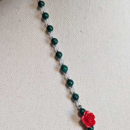 ✨Everbriar Bloom✨ | Malachite & Mystic Moonstone Rose Cameo Necklace