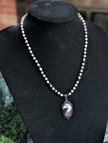 ✨Corvignette✨ | Howlite & Black Tourmaline Raven Cameo Necklace