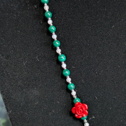 ✨Everbriar Bloom✨ | Malachite & Mystic Moonstone Rose Cameo Necklace