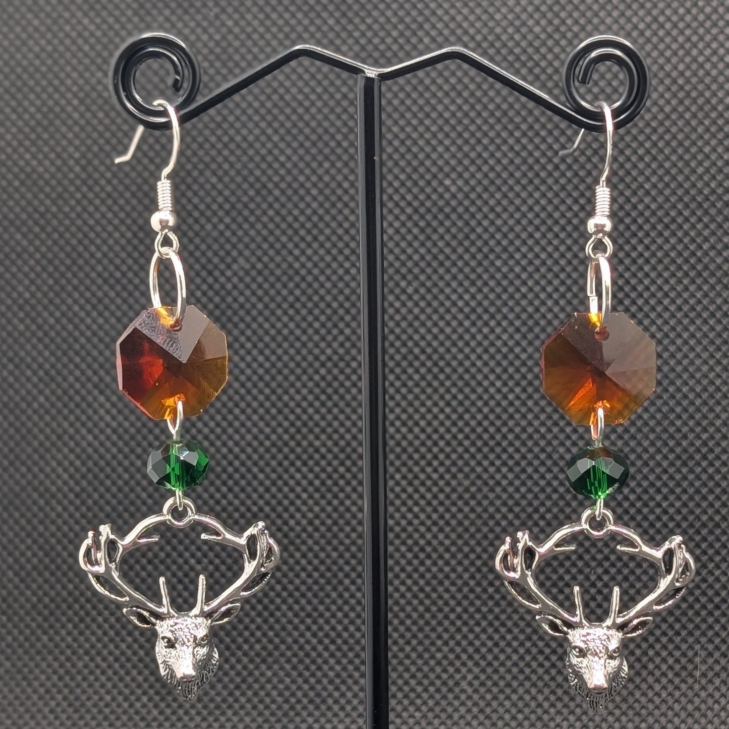 ✨Staggleam✨ | Silver-Tone Deer & Faceted Glass Dangle Earrings
