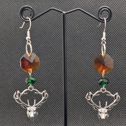 ✨Staggleam✨ | Silver-Tone Deer & Faceted Glass Dangle Earrings