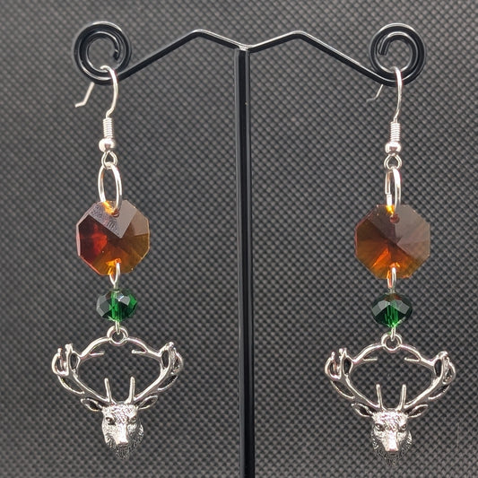 ✨Staggleam✨ | Silver-Tone Deer & Faceted Glass Dangle Earrings