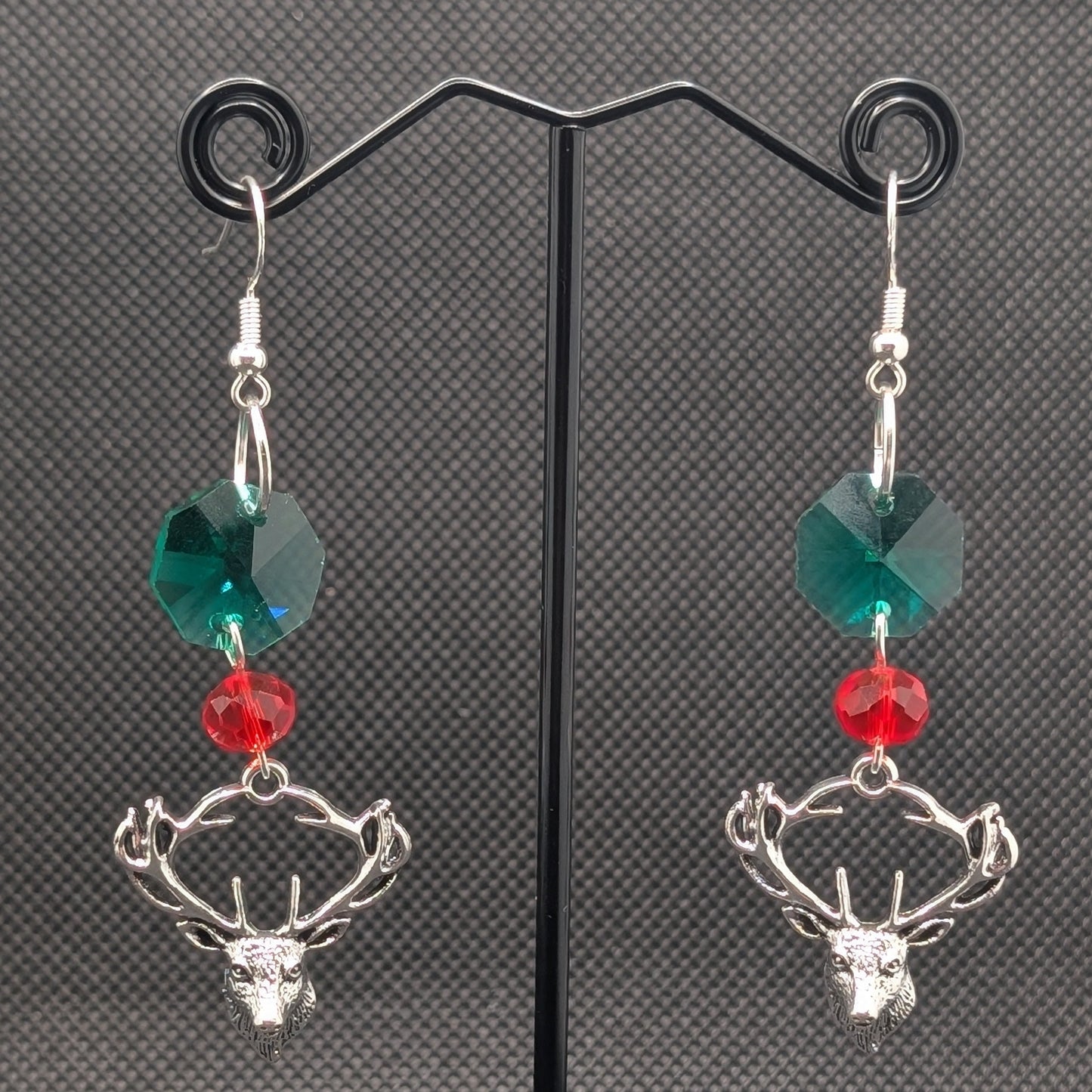 ✨Staggleam✨ | Silver-Tone Deer & Faceted Glass Dangle Earrings