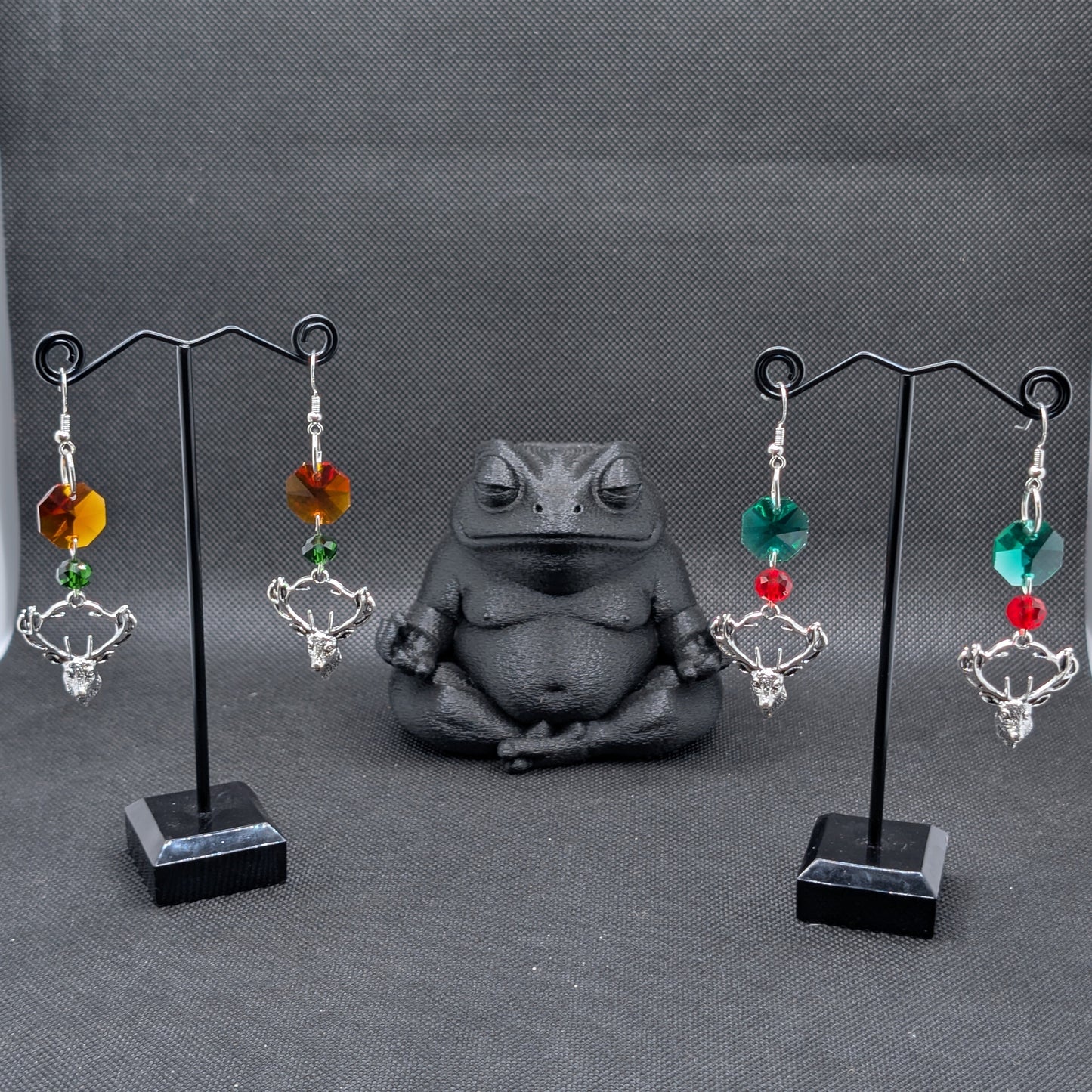 ✨Staggleam✨ | Silver-Tone Deer & Faceted Glass Dangle Earrings