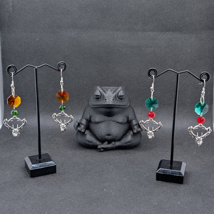 ✨Staggleam✨ | Silver-Tone Deer & Faceted Glass Dangle Earrings