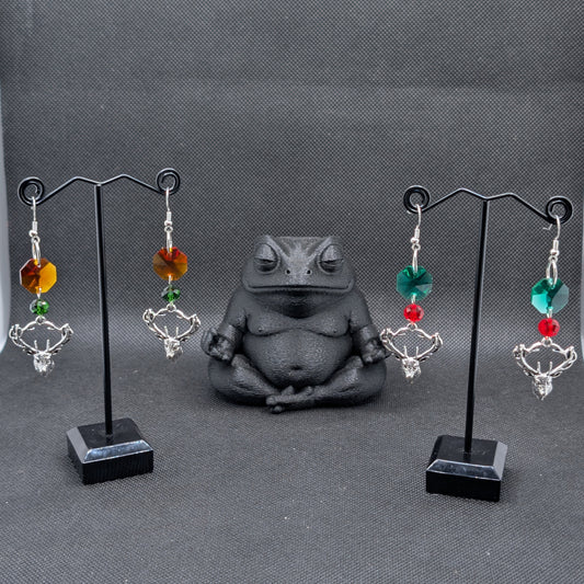 ✨Staggleam✨ | Silver-Tone Deer & Faceted Glass Dangle Earrings