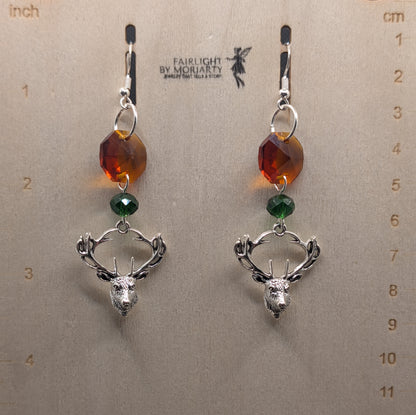 ✨Staggleam✨ | Silver-Tone Deer & Faceted Glass Dangle Earrings