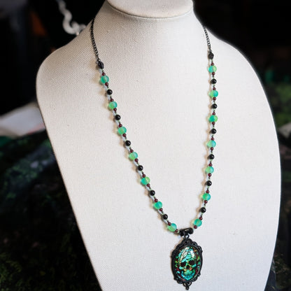 ✨Graveglow & Skullume✨ | Onyx & Garnet Glow-in-the-Dark Skull Necklace & Bracelet