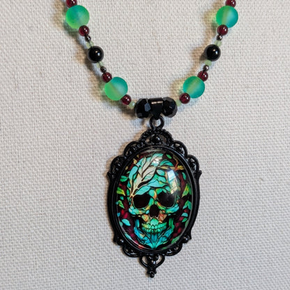 ✨Graveglow & Skullume✨ | Onyx & Garnet Glow-in-the-Dark Skull Necklace & Bracelet