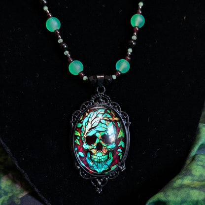✨Graveglow & Skullume✨ | Onyx & Garnet Glow-in-the-Dark Skull Necklace & Bracelet