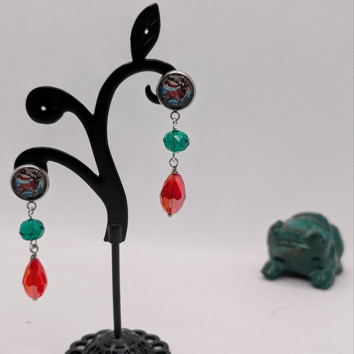 ✨The Bestae✨ | Animal Portrait Cabochon & Glass Drop Earrings