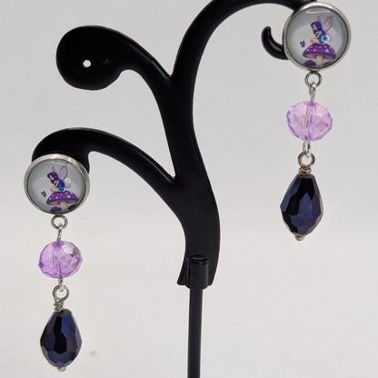 ✨Faeffigies✨ | Fairy Portrait & Faceted Glass Drop Earrings