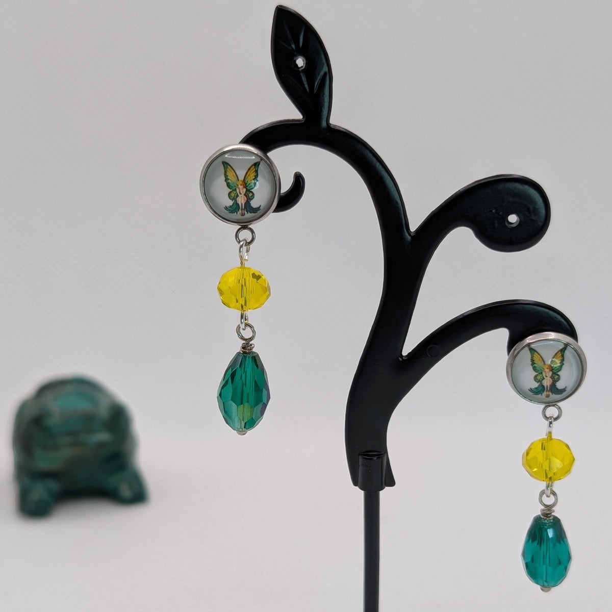 ✨Faeffigies✨ | Fairy Portrait & Faceted Glass Drop Earrings